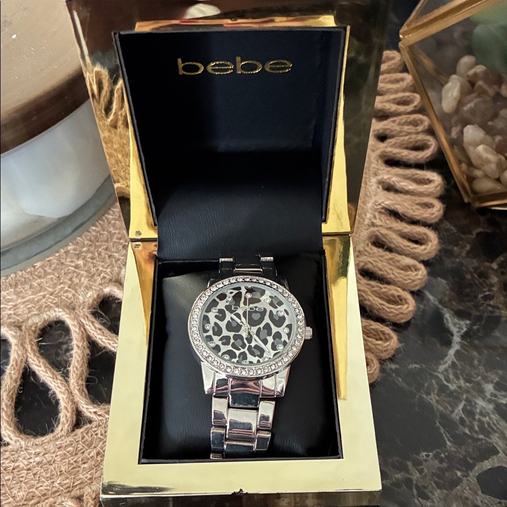 Bebe Silver and Black Leopard Men's Watch